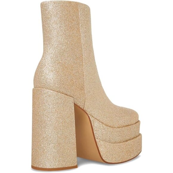 Steve Madden Leather Gold Shimmer Metallic Heeled Boots Booties Sz 8.5 NEW $170 - Picture 3 of 6